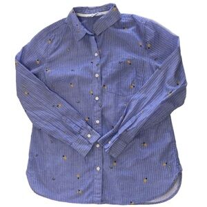 Old Navy "The Classic Shirt" Blue Pinstripe Avocado & Pineapple Print Small